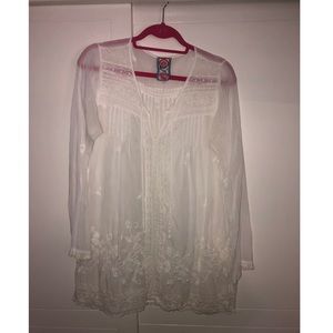 White Embroidered Johnny Was Blouse